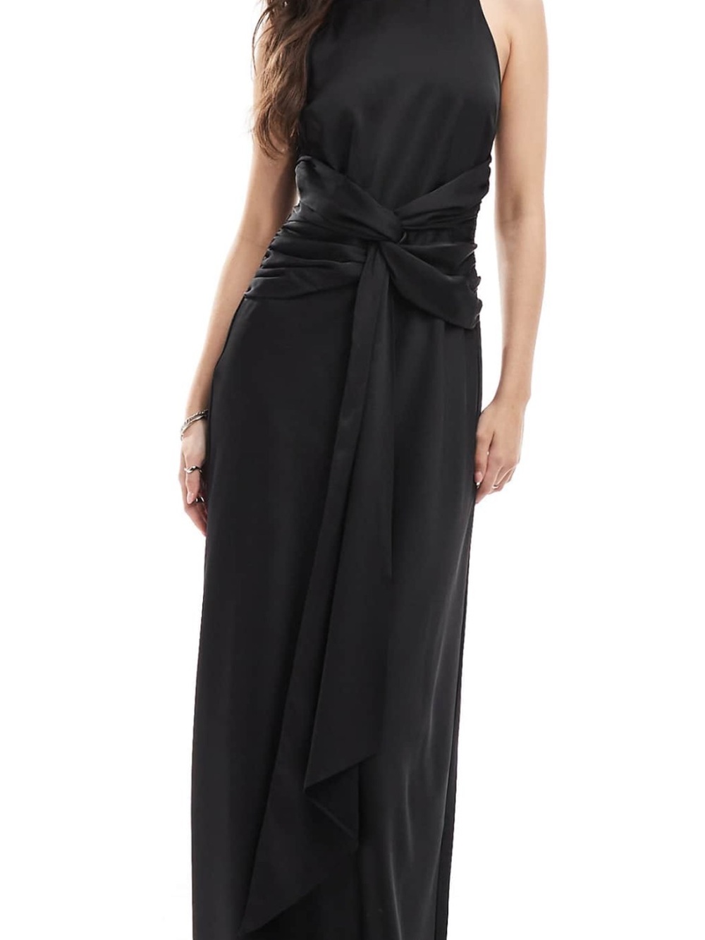 Six Stories Black Evening Gown with Waist Tie